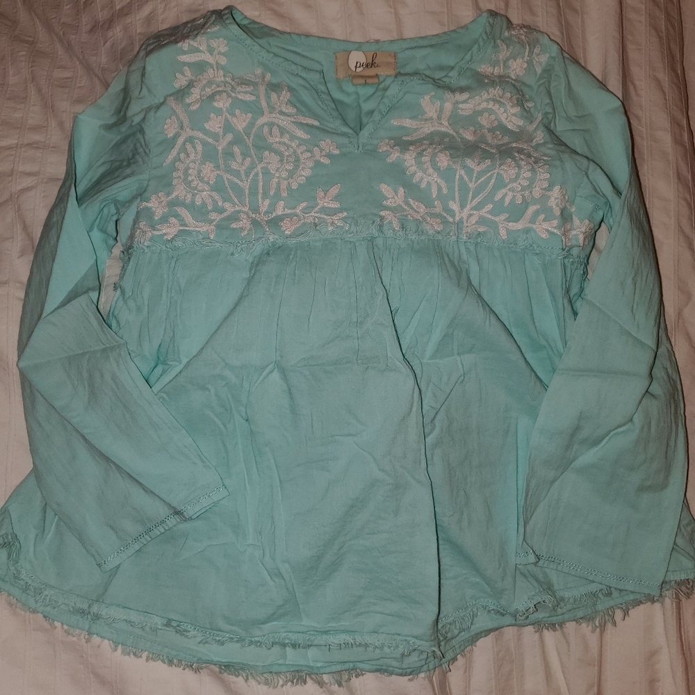 Peek Blue Embroidered Top Sz L/8